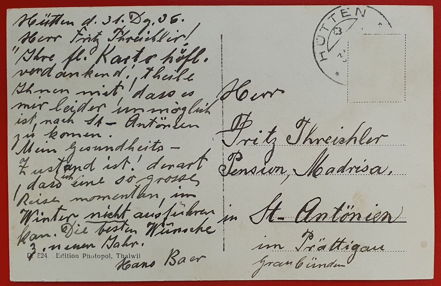 Ansichtskarten: Hütten ZH 1936 – Gebraucht aus Kreuzlingen von Rschweiz1 1