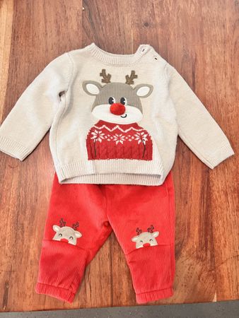 Baby Set Weihnachtspullover Rentier und Hose Rot Grösse 62