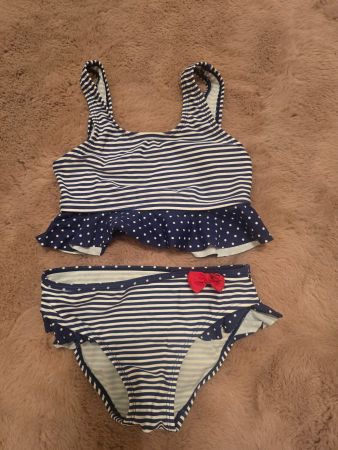 Mädchen Bikini gestreift mit Punkten blau weiss Gr. 122/128