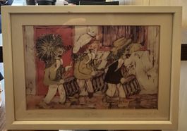 A. Wiesner Streissguth "Drei Tamboure" Original Grafik
