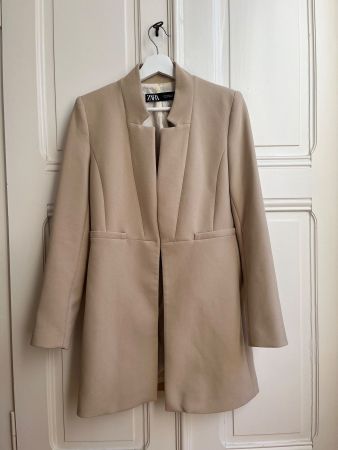 Zara beige Blazer lang ohne Revers Gr M/Blazer long beige M