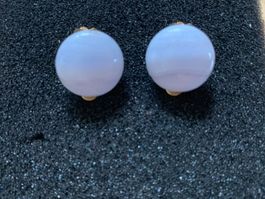 Ohrclips Chalcedo, Weiss/Grau, 15mm