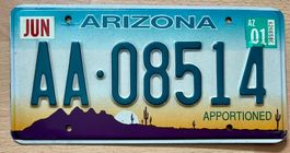 Arizona Nummernschild AA-08514, USA