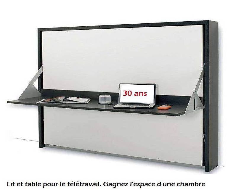 Letti: Lit escamotable horizontal 160 x 200. Avec bureau. – Nuovo e nell'imballaggio originale da Lausanne venduto da casa56 5
