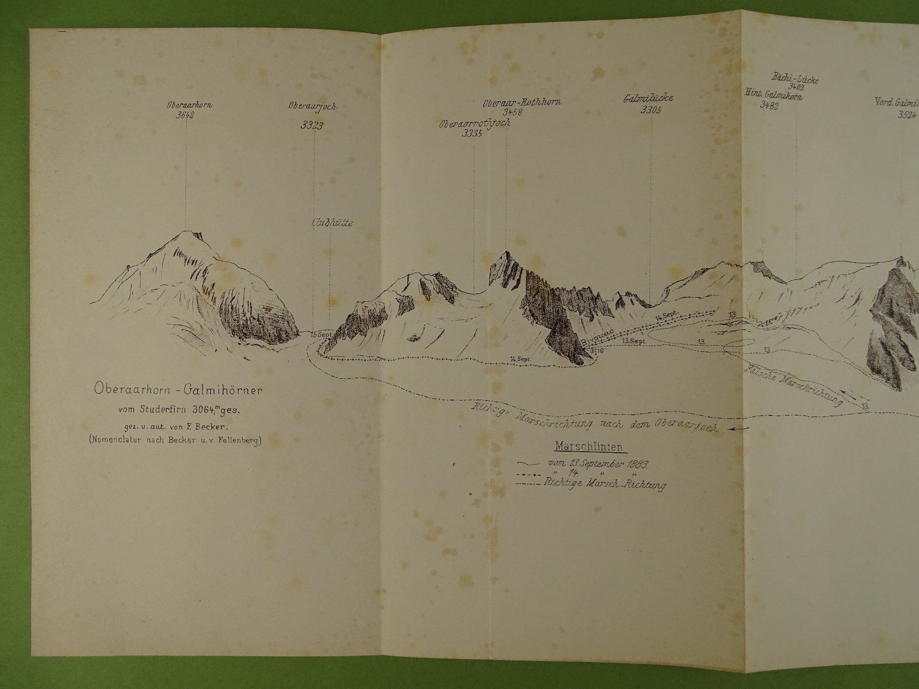 Landkarten & Atlanten: PANORAMA OBERAARHORN GALMIHÖRNER 1884 – Gebraucht aus Grüningen von Kartensammler 1