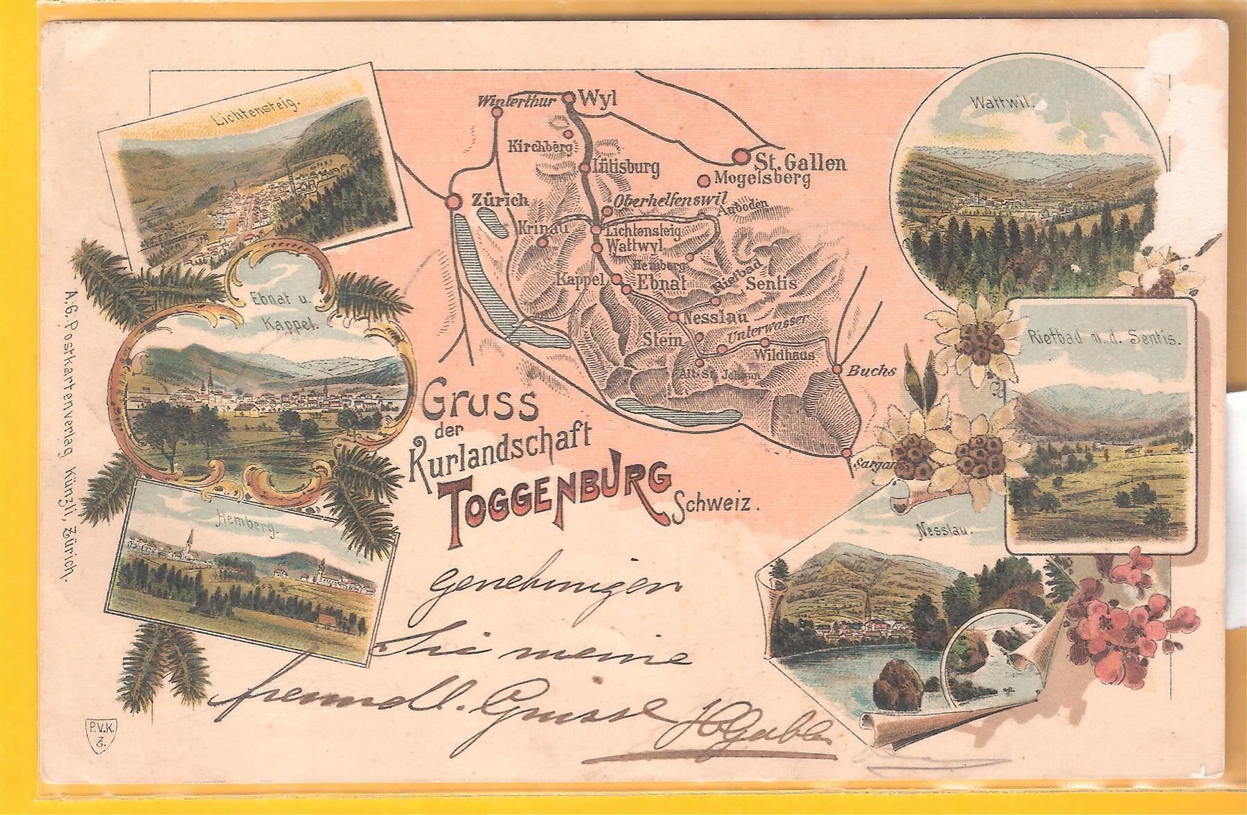Ansichtskarten: 20.7.1903 Litho Kurlandschaft Toggenburg – Gebraucht aus Zürich von Hagliweg 1