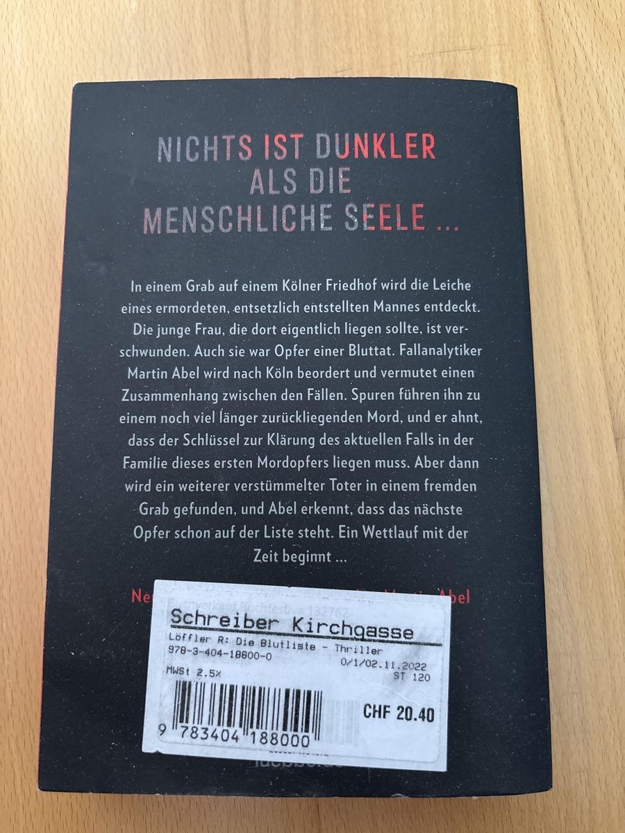 Libri: Die Blut Liste - Thriller – Usato da Zunzgen venduto da Ebnet12 1
