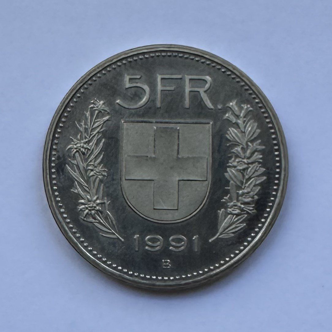 Tutti le monete: 1991 5 Franken stgl – Nuovo (secondo la descrizione) da Kirchberg SG venduto da Helveticus00