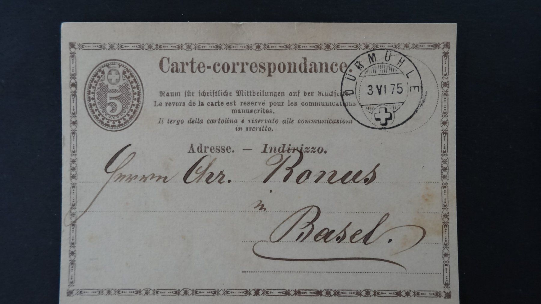 Tutti i francobolli: DÜRMÜHLE Carde - Correspondance  3.VI.1875    52 – Usato da Anwil venduto da C-DAIHA