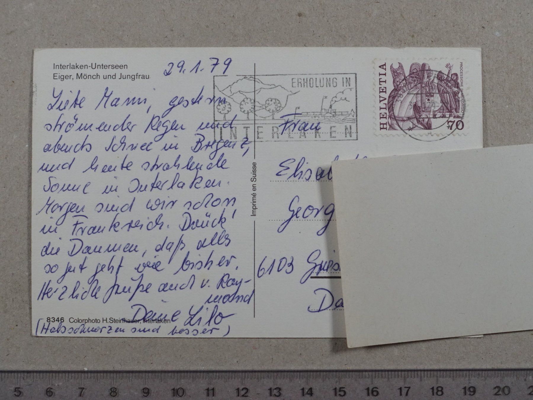 Cartoline postali: Interlaken - Unterseen, 1979 – Usato da Lenzburg venduto da fh1 1
