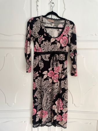 Abito Twinset floreale nero rosa pizzo XS