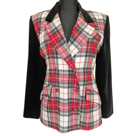 Blazer kariert Gr. L mit Samtkragen und -ärmeln VINTAGE 80s