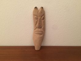 Geschnitzter Kopf vintage Holzkopf Schnitzerei Teufel Fratze