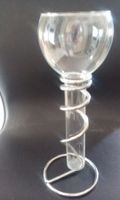 KERZENSTAENDER, GLAS, SPIRALFUSS VERCHROMT, HOEHE 25 CM