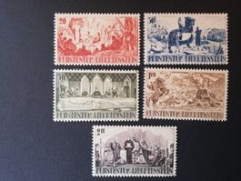 Briefmarken Liechtenstein PF, 202-206 teils mit Falz