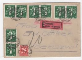 Expressbrief ab Zürich 1940 nachtaxiert in Oberuzwil (A