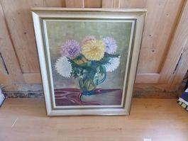 Blumenbild Chrysanthemen Öl auf Leinwand gerahmt signiert