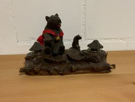 Bären Tintenfass Holz geschnitzt, Winter Deko, Top Zustand!