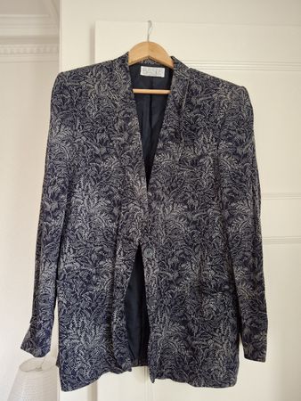 Blazer Basile motif végétal bleu marine et blanc M
