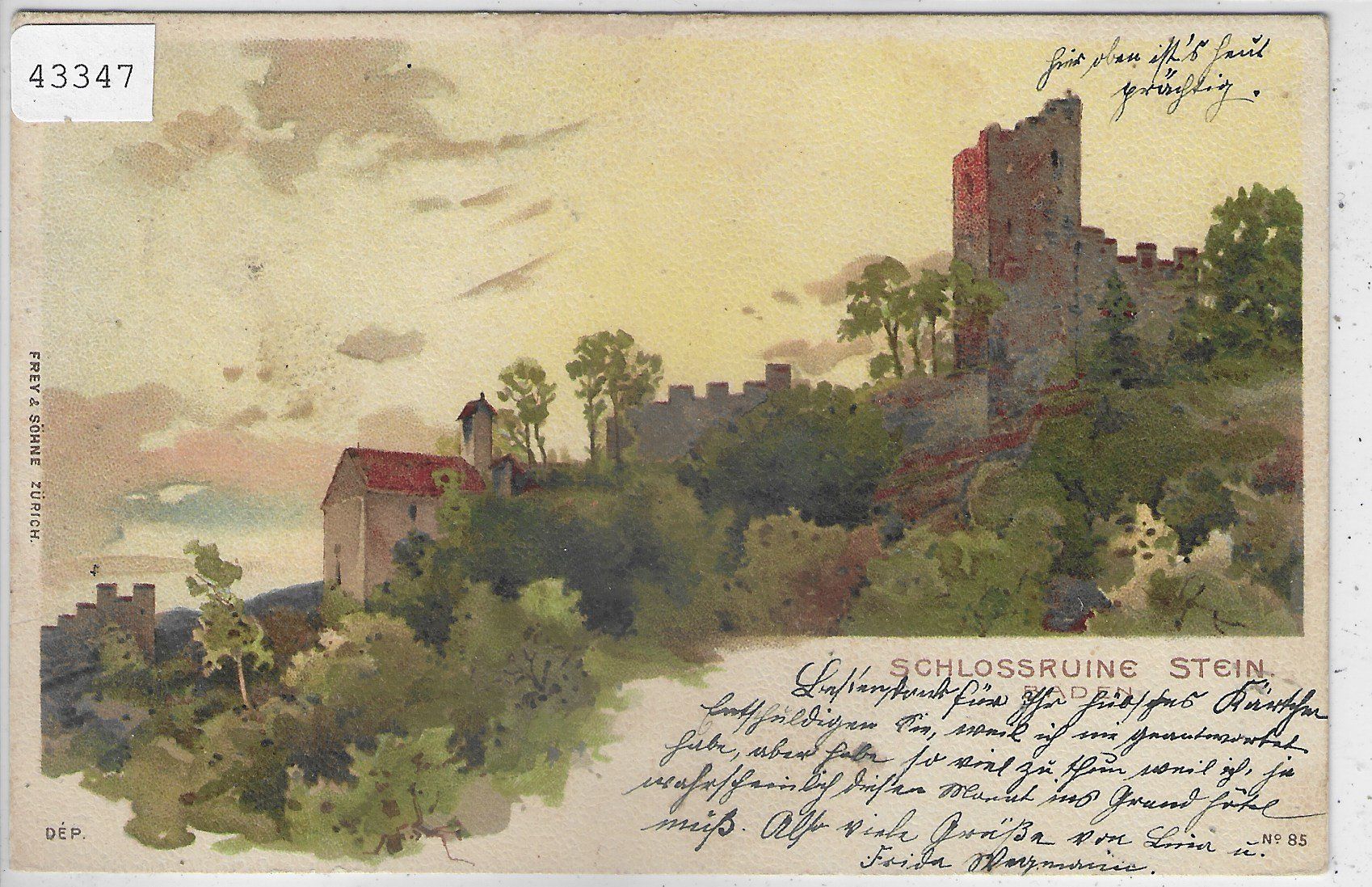 Cartoline postali: Schlossruine Stein bei Baden - Litho – Usato da Ettingen venduto da Kartenplanet