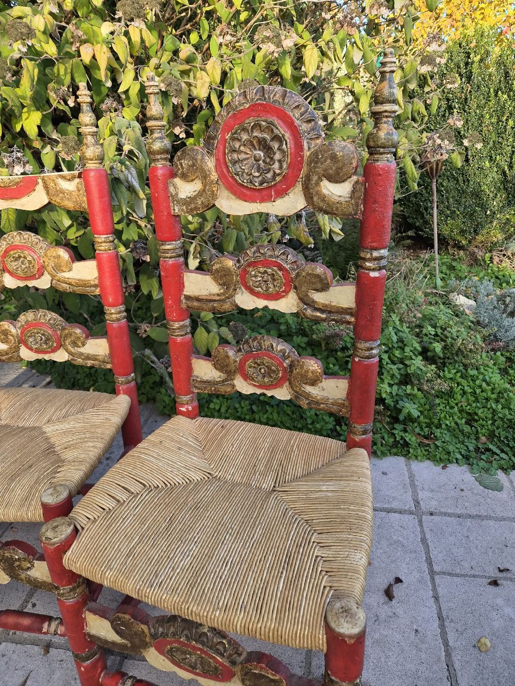 Seltenes Set von 4 antiken Barockstühlen - Rot & Gold (D'occasion) à ...