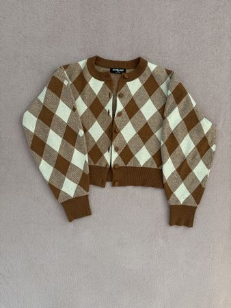 Fashion Union Strickjacke, Argyle Muster, Herbst Look, M