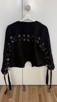 Black Cropped Jacket Fake Suede Leather – S
