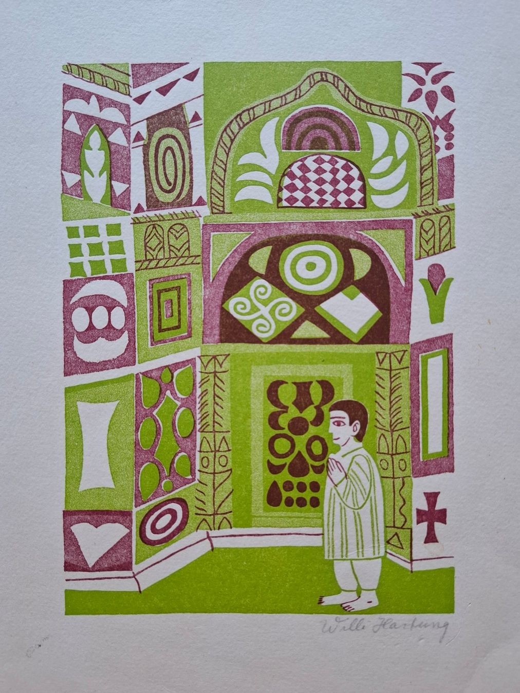 Grafica & Litografie: Willi Hartung, Litho "Mönch im Tempel" signiert – Usato da Aarburg venduto da Rosen_Rot 1