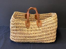 Vintage Korbtasche / Einkaufstasche mir Lederhandgriff
