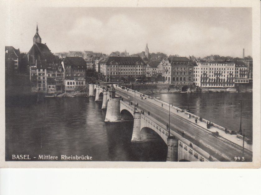 Ansichtskarten: Basel Rheinbrücke, ca. 1930 – Gebraucht aus Bürglen TG von StampGraf
