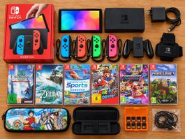 🎮 Nintendo Switch OLED + 4 Joy-Cons + 6 Spiele + Box