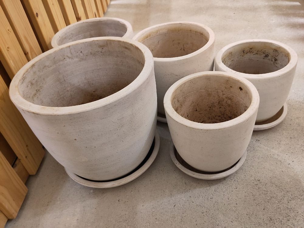 Napco Rustikaler Blumentopf Aus Keramik - 5,5x5,5 Cm Klein, Mit Untersetzer In Weiß & Braun Für Drinnen & Draußen