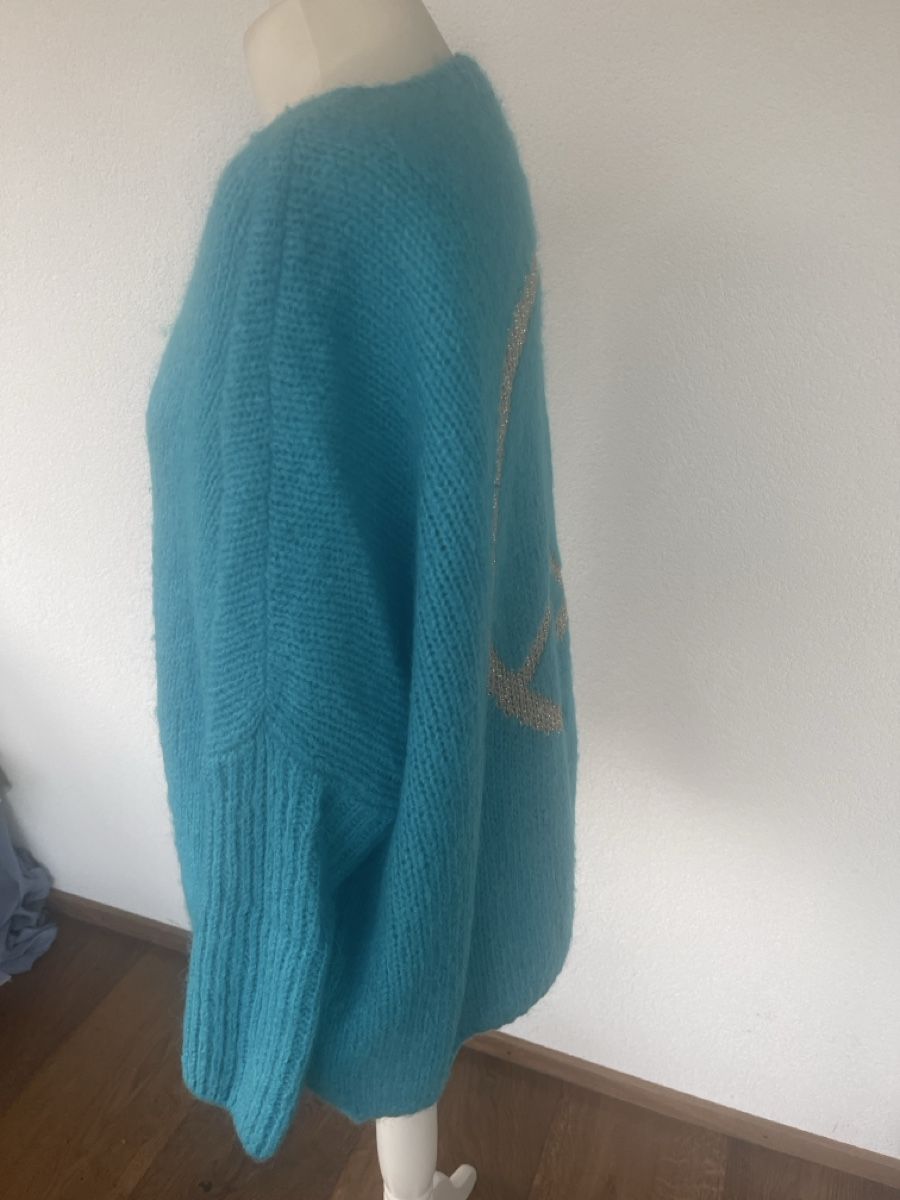 Maglioni & Felpe: Türkiser Saxx Strickpullover mit Peace Zeichen, Gr. M – Usato da Bärschwil venduto da Image-and-more 1