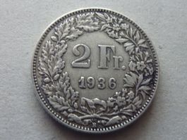 2 Fr.  1936  nur 0,25 Mio.  -  Ungereinigt  -