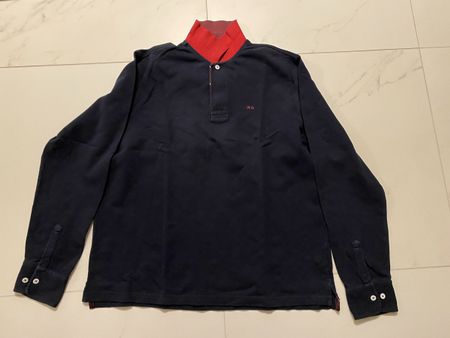 McGregor Poloshirt langarm XL dunkelblau Kragen bordeaurot