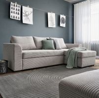 Ecksofa aus Cord mit Bettfunktion und Stauraum neuwertig
