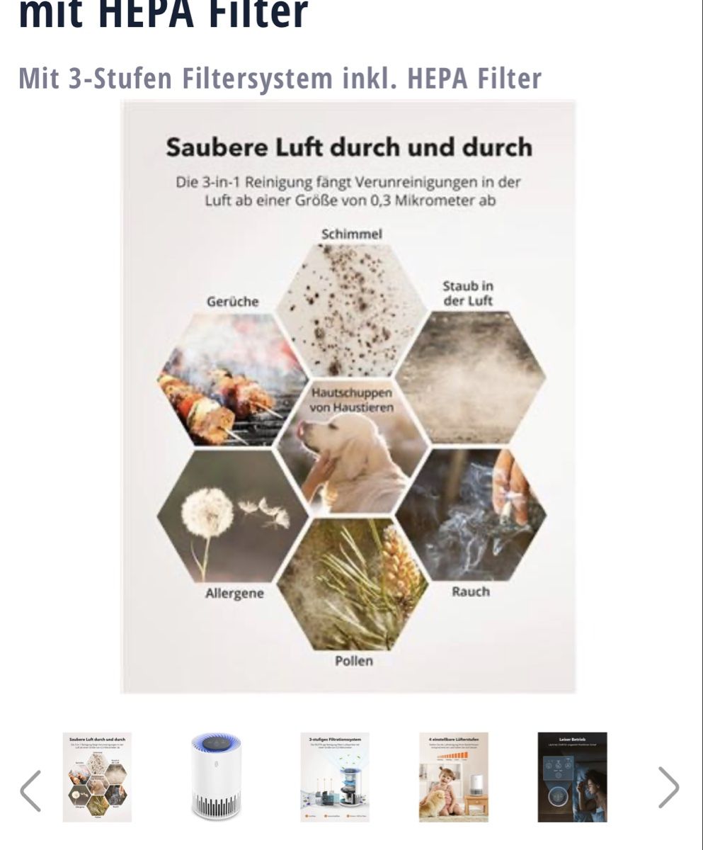 Purificatori d'aria: Neu! Luftreiniger mit HEPA Filter – Nuovo e nell'imballaggio originale da Dietikon venduto da ami_ri28 1