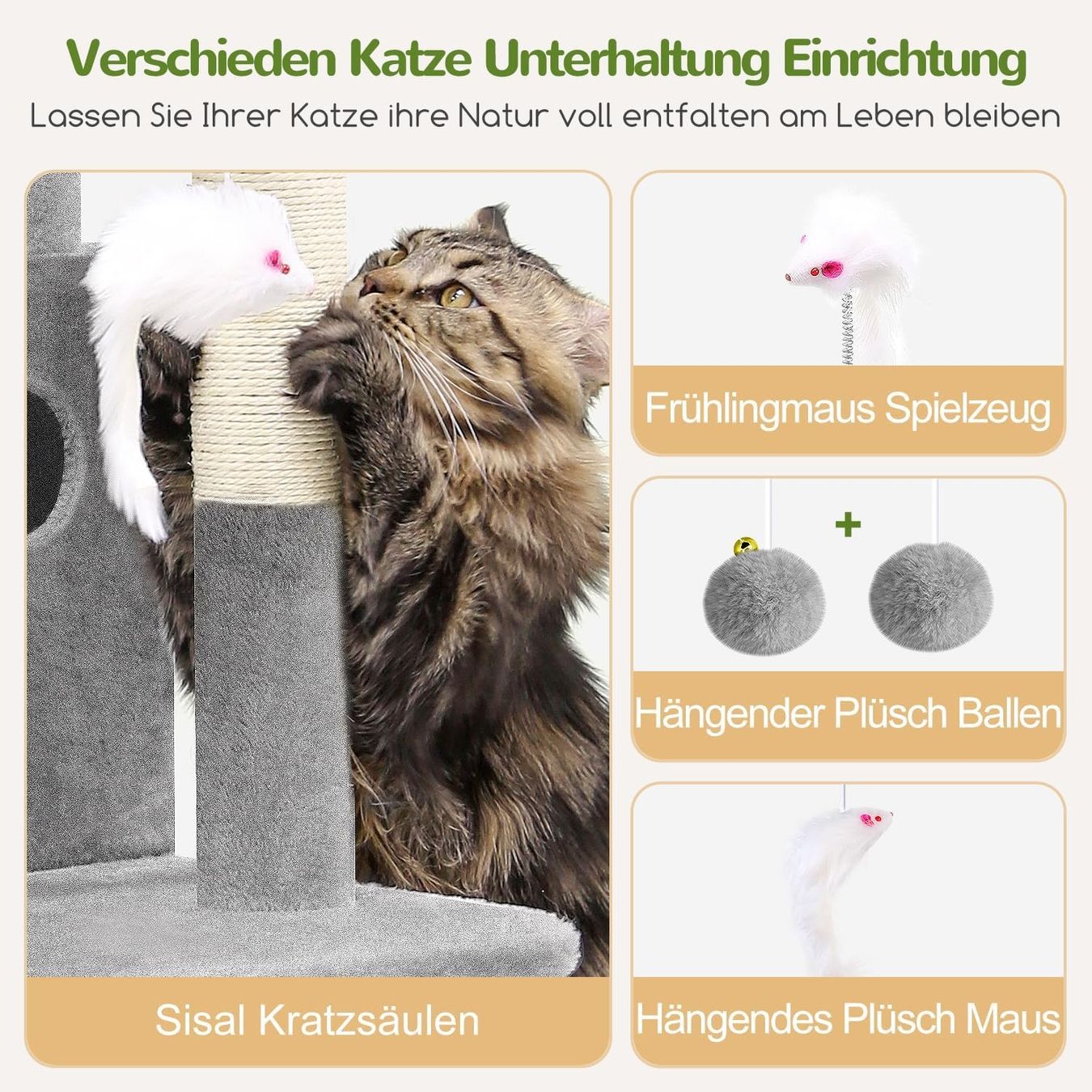 Tiragraffi: Kratzbaum Kletterbaum Katzenbaum 127cm Katzenhaus hellgrau – Nuovo e nell'imballaggio originale da Zürich venduto da MueDes 4