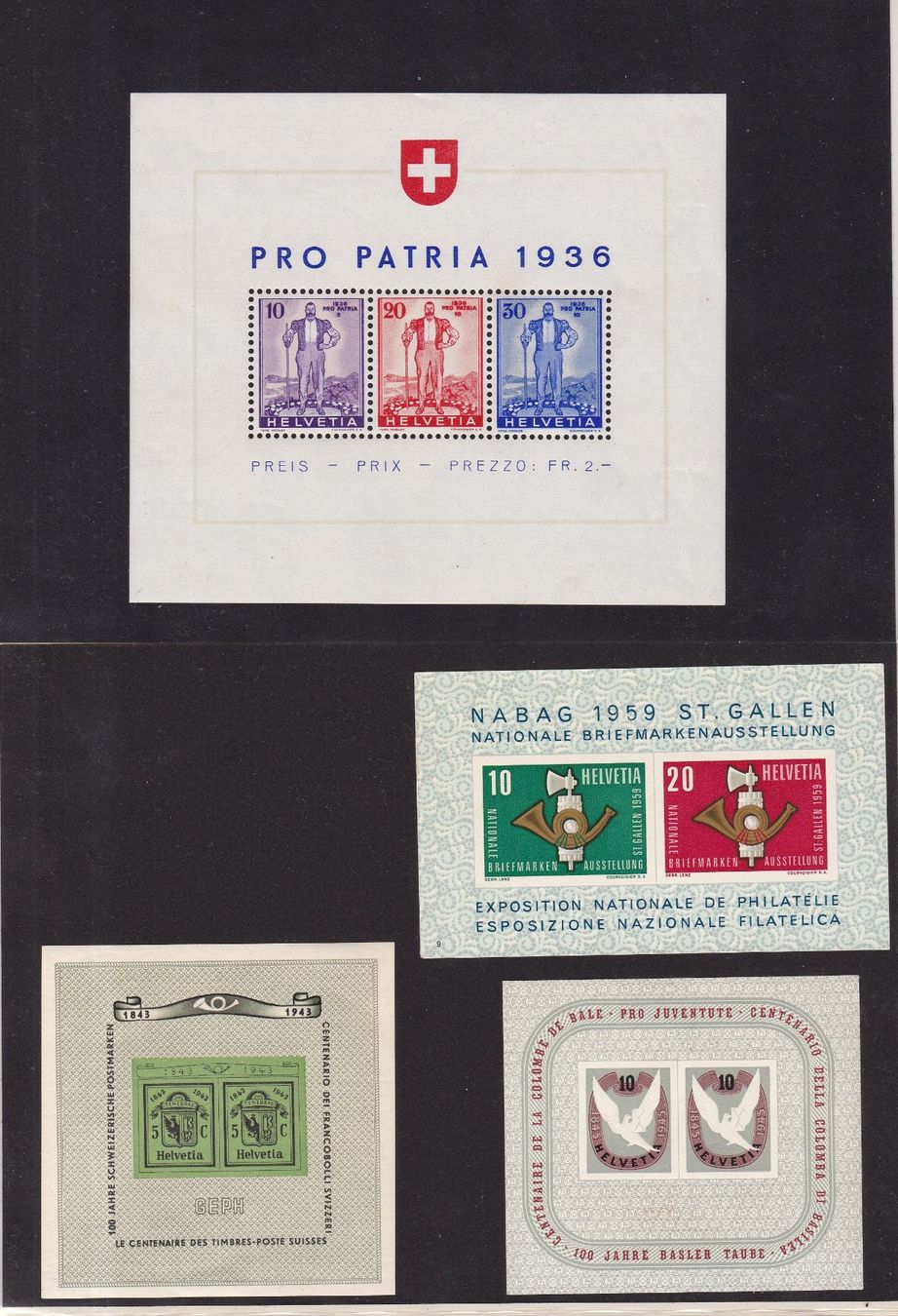Tutti i francobolli: 4 Stk. CH Briefmarken-Blocks ab 1936 – Usato da Münchwilen AG venduto da Nesar