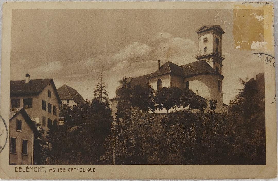 Cartoline postali: DELÉMONT - Eglise Catholique - 1929 – Usato da Delémont venduto da Domdom1