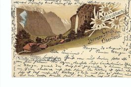 Litho: Gruss vom Berner Oberland, Staubbachfall 1898