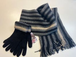 Set: Possum Halstuch mit Streifen beige + Handschuh M