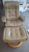 Ledersessel mit Fusshocker Beige Gebraucht