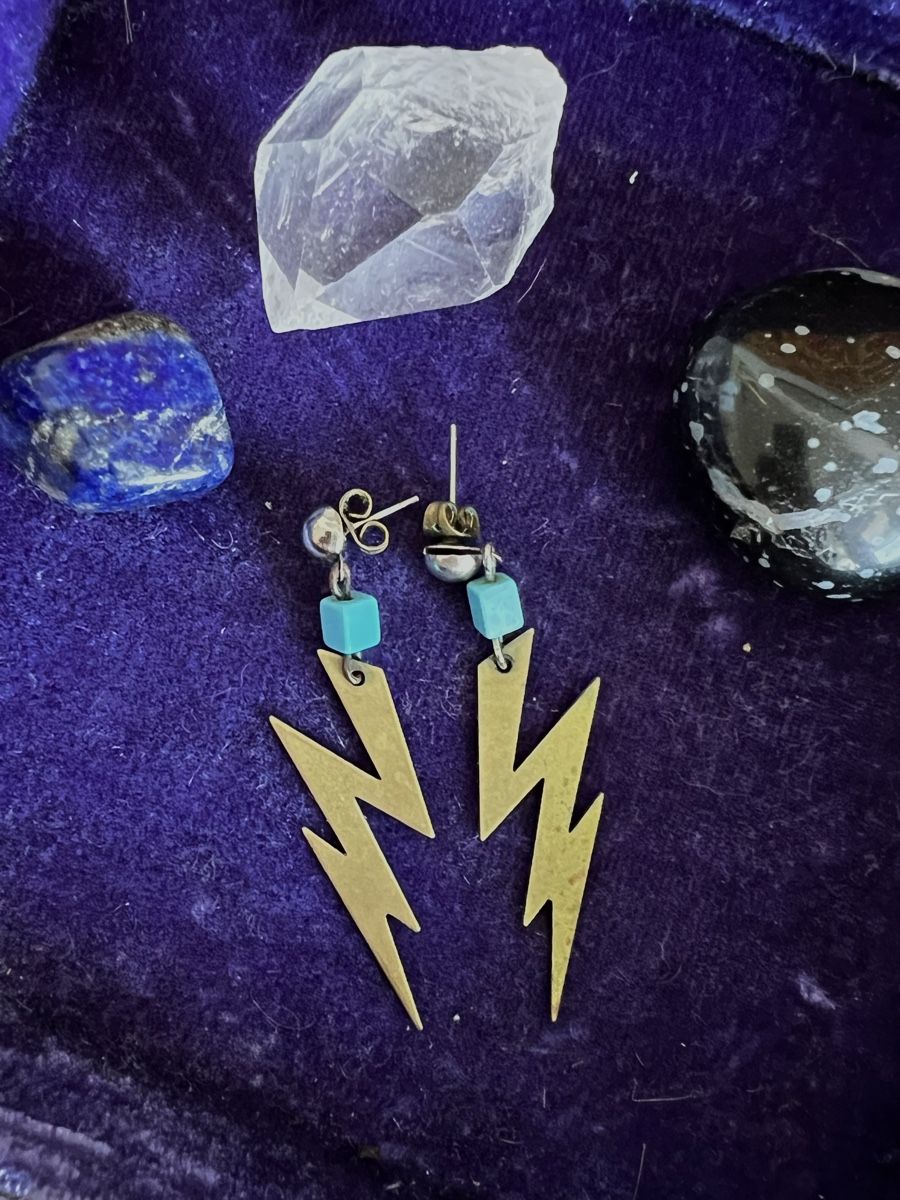 Orecchini pendenti & Orecchini a lobo: Gold Blitz Ohrringe - cooler Statement Schmuck mit türkis – Usato da Zürich venduto da Klimbim87 1