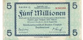 Dresden Neustadt 5 Mil.Mark Reihe Q 25.08.1923 VZ-VZ+
