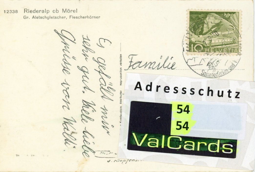 Cartes postales: Aletschgletscher  VS  ob Riederalp       um 1960 – D'occasion à Brig par Valcards54 1
