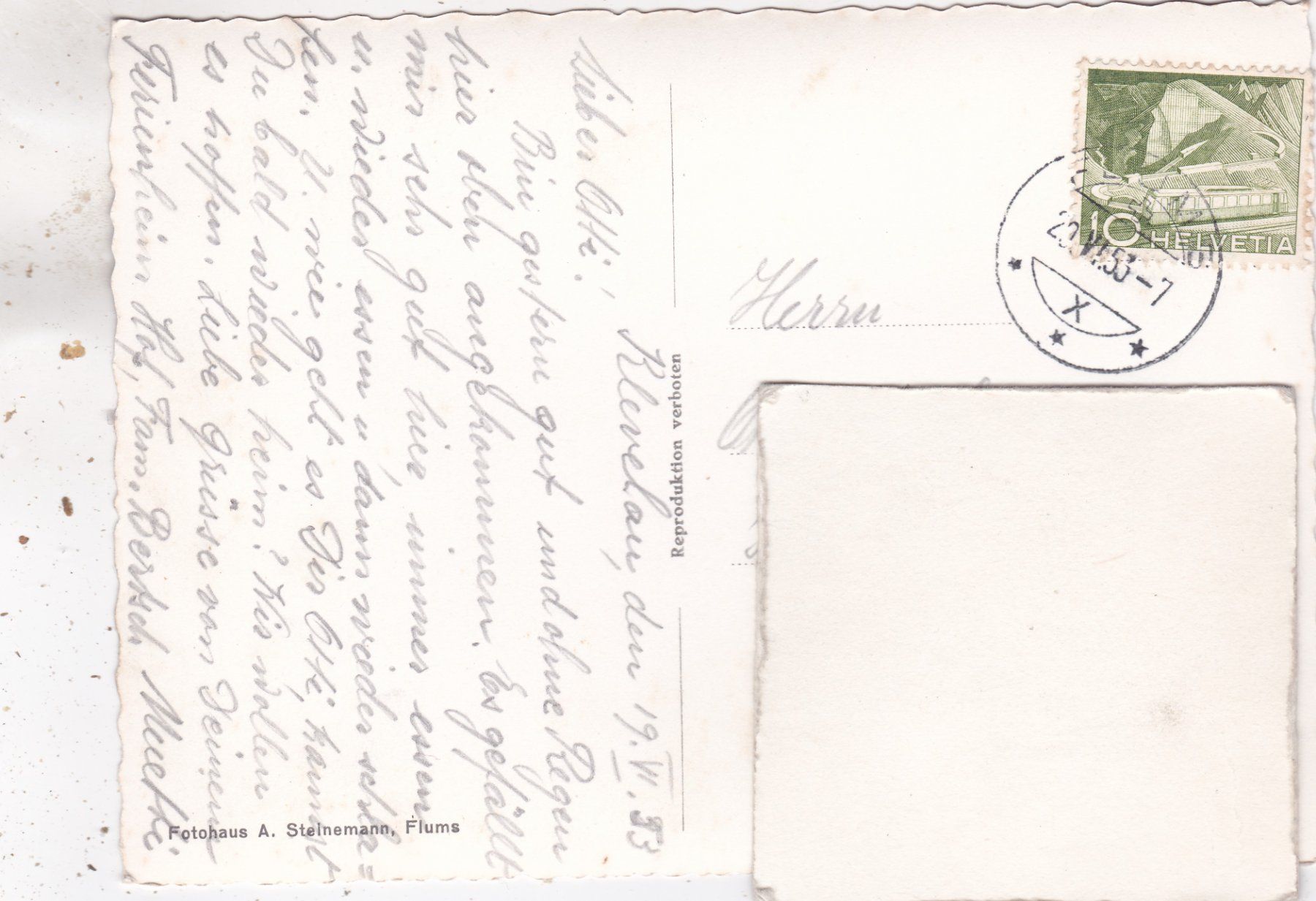 Cartoline postali: Ferienheim Hof Flums Kleinberg 1953 – Usato da Herisau venduto da Lisegrat2008 1