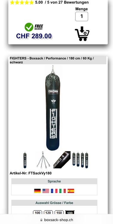 Hub39 Boxsack 180cm - Professioneller Kampfsport Sack 60kg Gefüllt
