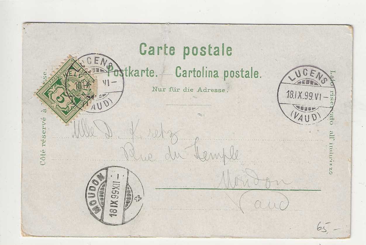 Cartoline postali: Lucens, Litho, 1899 – Usato da Spiez venduto da Niesen20 1