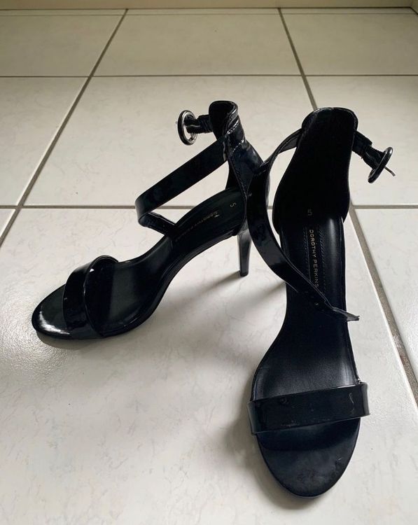 Sandales à Talons Dorothy Perkins En Cuir Verni Noir - Taille 38 EU / 7 US - Talon Bas Cubain - Neuf Avec Défauts